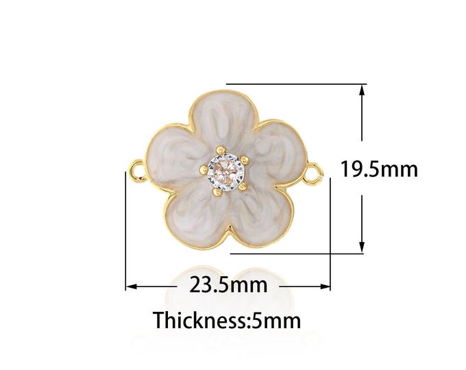 Dainty Necklaces,18K Gold Filled Flower Connector, Enamel Pendant, Suitable For Bracelets,Flower Connector,DIY Jewelry Making Supplies,