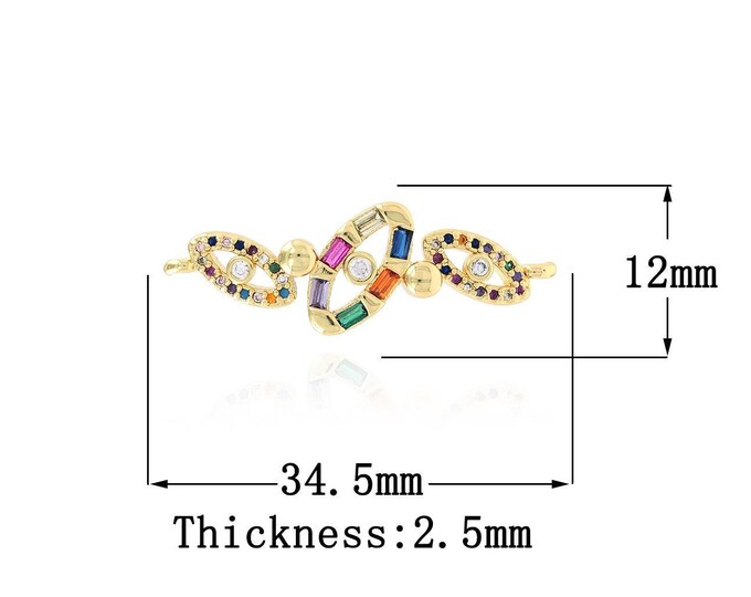 Bar Connectors,Micropavé CZ Evil Eye Connectors, 18K Gold Filled Eye Connectors, DIY Jewelry Supplies,