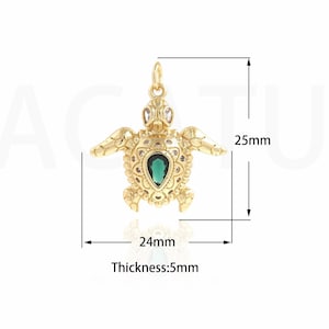 マリンジュエリー ゴールド トータスネックレス マイクロパヴェ CZ メタルトータス 18K ゴールドフィルド ミニトータスペンダント 25x24x5mm 1個