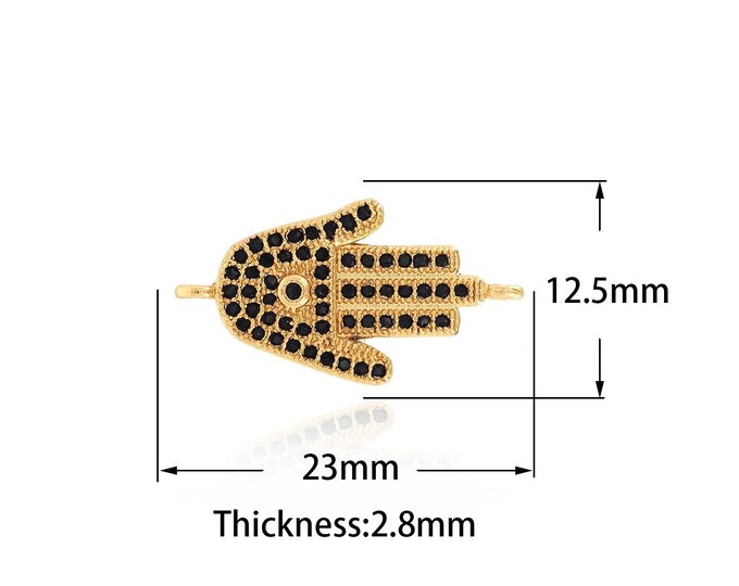 18K Gold Filled Fatima Connector,Gold Dainty CZ Hamsa Connector,Hand Connector Bracelet Necklace for DIY Jewelry Making Supply