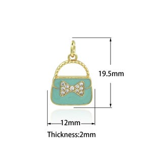 18K Gold Filled Bag Pendant,Gold Handbag Charms,Enamel Handbag Charm Bracelet Necklace for DIY Jewelry Making Supply