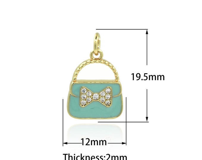 18K Gold Filled Bag Pendant,Gold Handbag Charms,Enamel Handbag Charm Bracelet Necklace for DIY Jewelry Making Supply