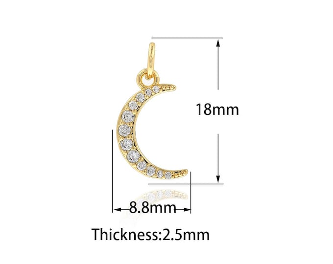 Micropavé CZ Exquisite Crescent Pendant Necklace, 18K Gold Filled Moon Pendant, Golden Crescent Charm, Gift for Her