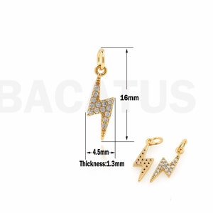 Lightning Pendant, 18K Gold Filled Lightning Charm, Micropavé CZ Lightning Necklace, Weather Charm, DIY Jewelry Supplies, 16x4.5x1.3mm