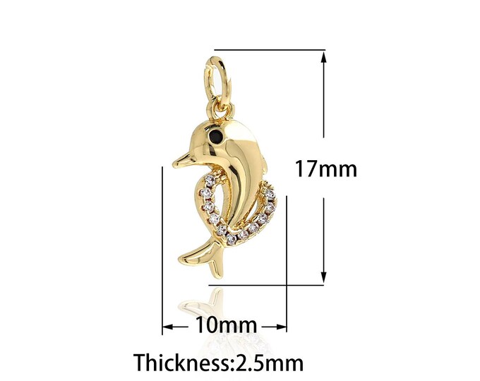 MicroPave CZ Gold Dolphin Pendant Gold Dolphin Pendant Marine Life Jewelry Necklace Beach Charm Jewelry Supply