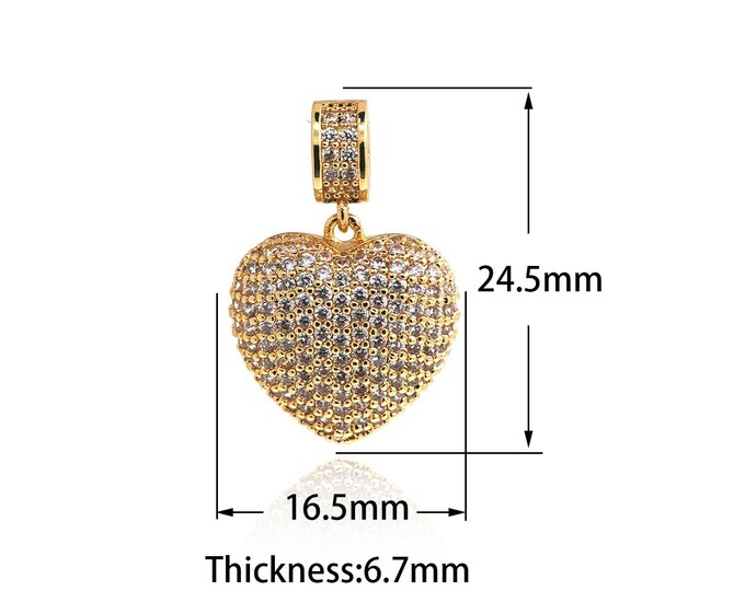 18K Gold Filled Dainty Pendant, Heart Necklace, Micropavé CZ Love Charm, Heart Charm, DIY Jewelry Supplies,