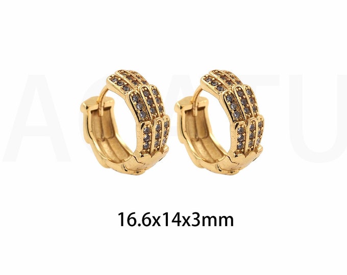 1Pair Round MicroInlaid Double Row Zircon Earrings Diamond Hoop Earrings Ladies Fashion Earrings Zircon Ear Buckles High Jewelry 16.6x14x3mm