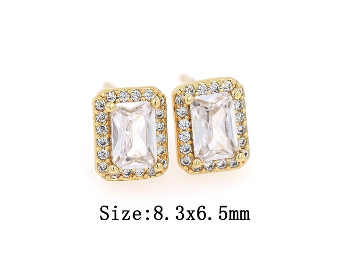 18K Gold Filled CZ Square Stud Earrings,Gold Square Stud Earrings,Square Stud Earrings,Gift for Her