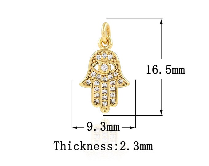 18K Gold Filled Hamsa Pendant,Gold Dainty Devil Eye Charms,CZ Fatima Charm Bracelet Necklace for DIY Jewelry Making Supply