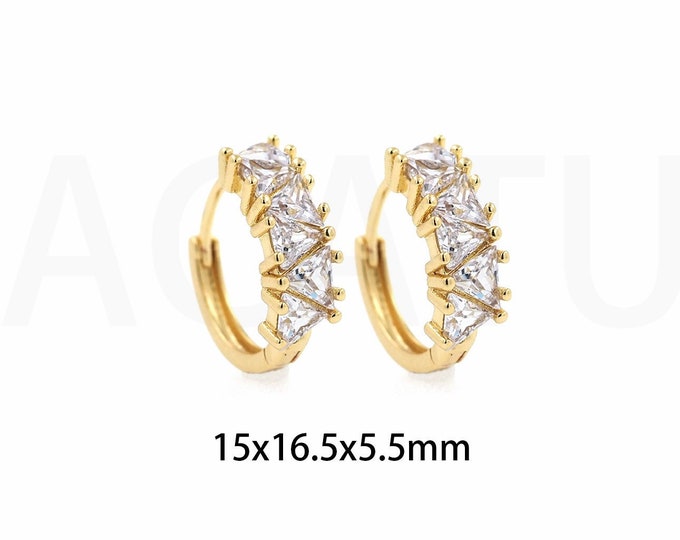 Thick Earrings, Pierced Earrings, Micropavé CZ Round Earrings, 18K Gold Filled Modern Earrings, Gift For Her, 15x16.5x5.5mm