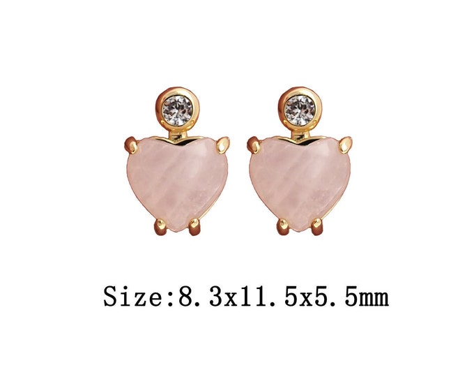 1pair 18K Gold Filling Heart Stud Earrings,Gold Heart Natural Stone  Stud Earring,Simple CZ Stud Earrings,Gift for Her