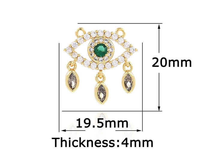 18K Gold Filled Devil Eye Pendant,Gold Dainty Tassel Charms,CZ Simple Charm Bracelet Necklace for DIY Jewelry Making Supply