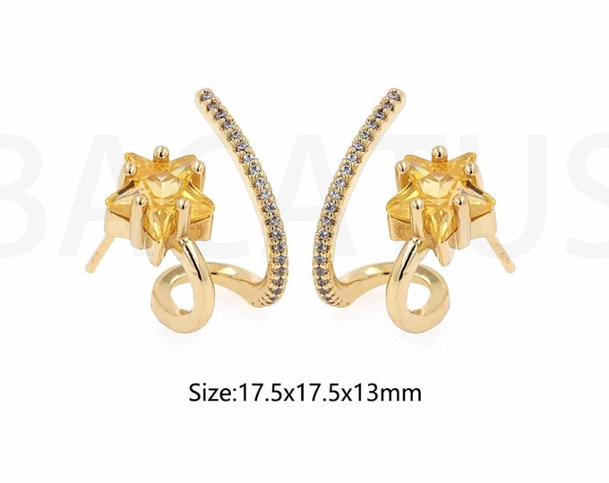 1Pair 18K Gold Filled MicroPave Earrings Round Double-Sided Diamond Cartilage Earrings Flower Earrings Diamond Hoop Earrings,17.5x17.5x13mm