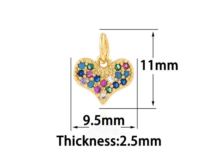 18K Gold Filled Heart Pendant,Gold Dainty Heart Charms,CZ Simple Charm Bracelet Necklace for DIY Jewelry Making Supply