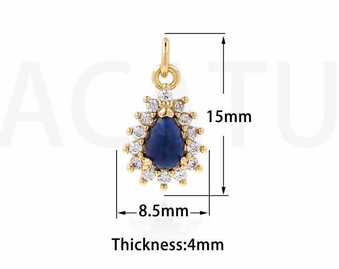 Micropavé CZ Agate Necklace, Water Drop Pendant, 18K Gold Filled Tear Drop Pendant,Water Drop Charm, DIY Jewelry Supplies, 15x8.5x4mm
