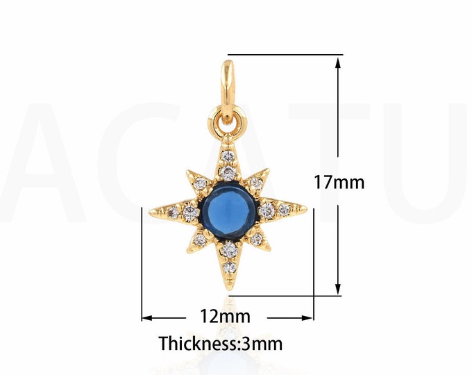 Polaris Pendant, Micropavé CZ Star Necklace, 18K Gold Filled Polaris Charm, Star Necklace, DIY Jewelry Supplies, 17x12x3mm