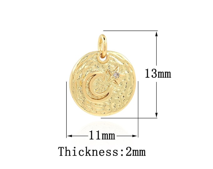 Sun Necklace, 18K Gold Filled Round Moon Star Sun Pendant, Moon Necklace, Star Necklace, Exquisite Gifts For Her 13x11x2mm