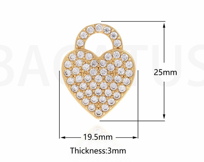 18K Gold Filled Dainty Pendant, Heart Necklace, Micropavé CZ Love Charm, Heart Charm, DIY Jewelry Supplies, 19.5x25x3mm
