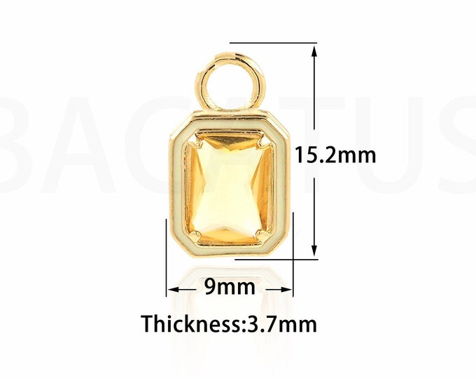 Cubic Zirconia Pendant Enamel Charm,Single Zircon Square Pendant, 18K Gold Filled Pendant Necklace, Square Charm, 15.2x9x3.7mm