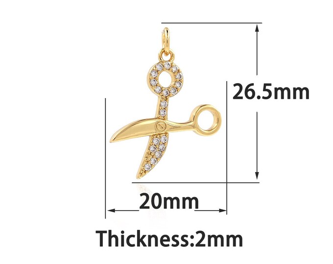 18K Gold Filled Scissors Pendant,Gold Dainty CZ Scissors Charms,Simple charm Bracelet Necklace,Suitable for DIY Jewelry Making Supply