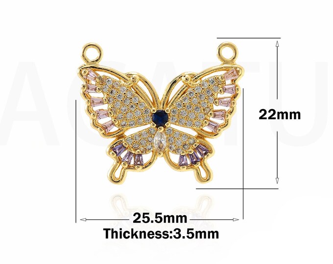 Gold Dainty CZ Butterfly Charms,18K Gold Filled Butterfly Pendant,Butterfly Charm Bracelet Necklace for DIY Jewelry Making Supply