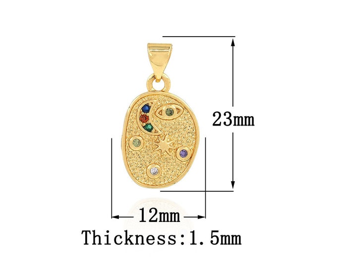 MicroPave CZ Oval Pendant Moon Pendant Polaris Jewelry 18K Gold Filled Sky Charm Suitable for Bracelet Necklace Jewelry Products 23x12x1.5mm