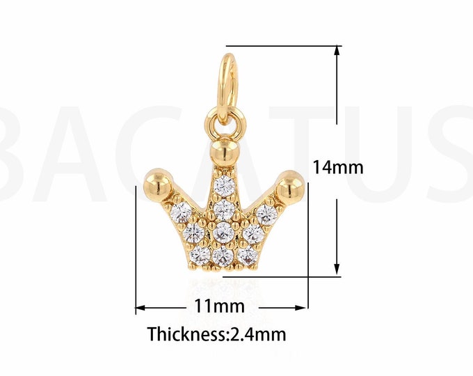 Micropavé CZ Crown Necklace, 18K Gold Filled Crown Pendant, Exquisite Crown Necklace, Crown Charm, 14x11x2.4mm