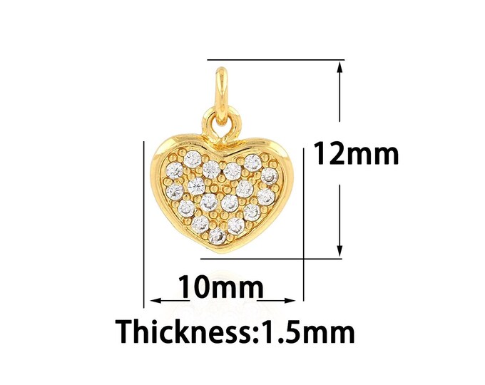 18K Gold Filled Heart Pendant,Gold Dainty Heart Charms,CZ Simple Charm Bracelet Necklace for DIY Jewelry Making Supply
