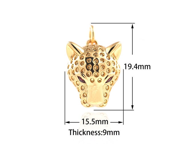 18K Gold Filled Leopard Pendant,Leopard Head Necklace,Animal Necklace,Animal Charms,Wild Animal Charms,DIY Jewelry Supplies,15.5x19.4x9mm