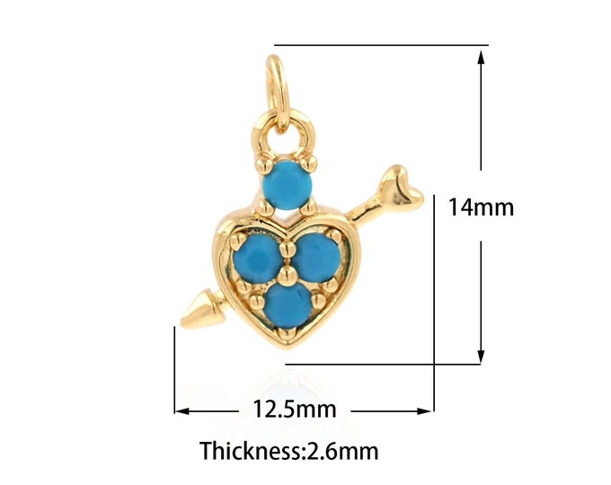 Romantic Anniversary Gift For Wife,18K Gold Filled Zircon Arrow And Heart-Shaped Necklace Pendant, Hollow Heart Charm 12.5x14x2.6mm