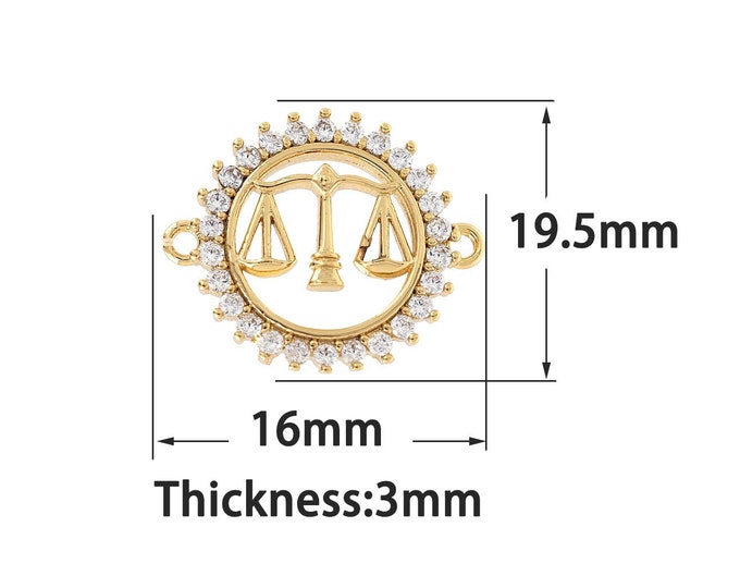 18K Gold Filled Justice Connector,Gold Dainty CZ Weighing Connector,Simple Connector Bracelet Necklace for DIY Jewelry Making Supply