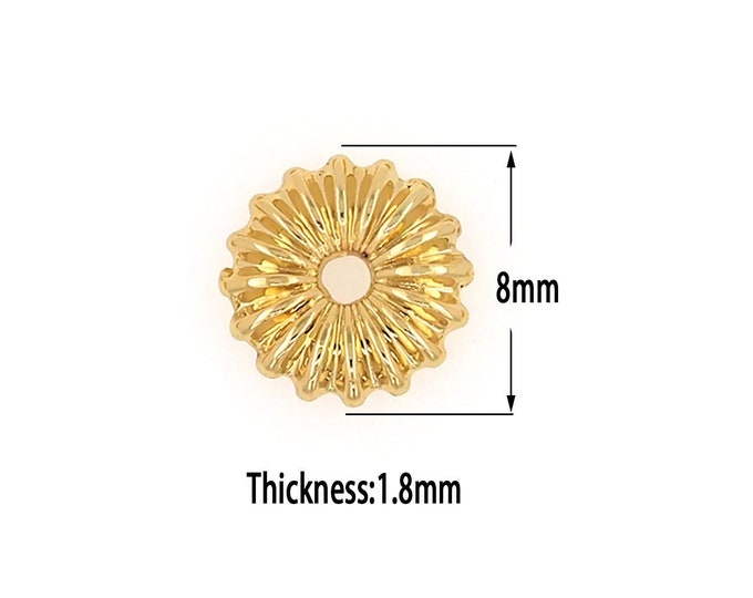 18K Gold Filled Flower Beads Cap,Gold Round Beads Cap, DIY Bracelet Necklace Earrings Jewelry Making