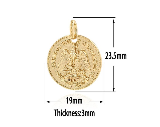 18K Gold Filled Eagle Pendant,Gold  Dainty Coin Charms, Round Charm Bracelet Necklace for DIY Jewelry Making Supply