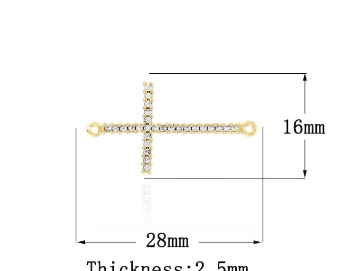 18K Gold Filled Cross Connector Micro-Pave CZ Hollow Cross Necklace Connector DIY Jewelry Supply