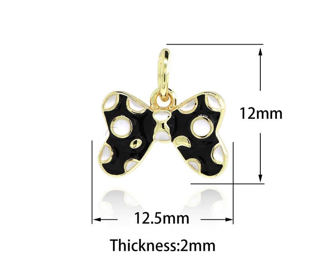 18K Gold Filled Bow Pendant,Gold Dainty Charms,Enamel Charms Pendant Bracelet Necklace for DIY Jewelry Making Supply