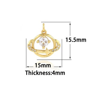 Saturn Pendant, 18K Gold Filled Saturn Ring Pendant, Micropavé CZ Saturn Necklace, DIY Jewelry Accessories, 15x15.5x4mm