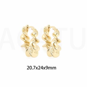 1Pair 18K Golden Hoop Earrings, Twisted Hoop Earrings Twisted Hoop, Twisted Hoop, Golden Thick Hoop Twisted Rope 20.7x24x9mm