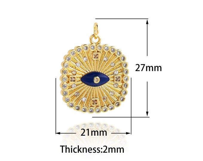 1PCS,Square Eye Pendant,Square Charms 18K Gold Filling Eye Charm MicroPave CZ  Good Luck Charms DIY Jewelry Supplies
