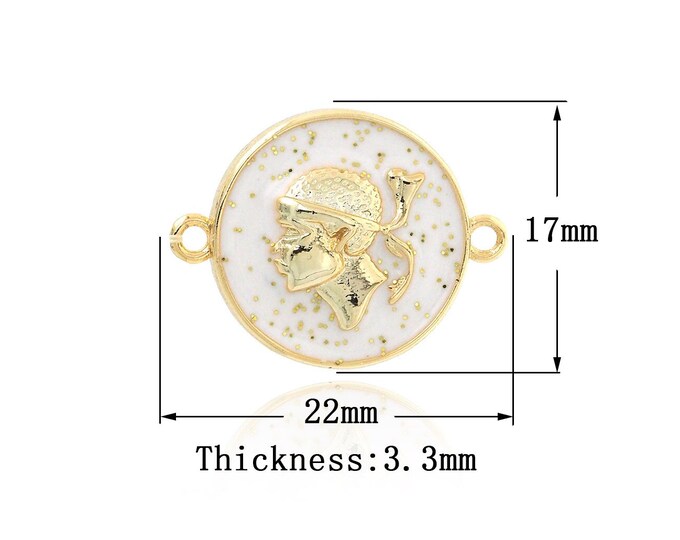 Figure Connector,Enamel Connector, 18K Gold Filled Figure Charm, Round Connector, DIY Jewelry Supplies, 17x22x3.3mm