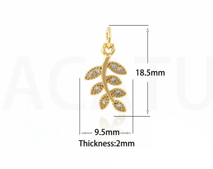 18K Gold Filled Branch Pendant,Gold Dainty CZ Branch Charms,Branch Charm Bracelet Necklace for DIY Jewelry Making Supply