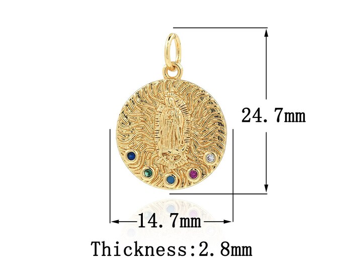 18K Gold Filled Virgin Mary Pendant,Gold Dainty Religion Charms,CZ Catholic Charm Bracelet Necklace for DIY Jewelry Making Supply