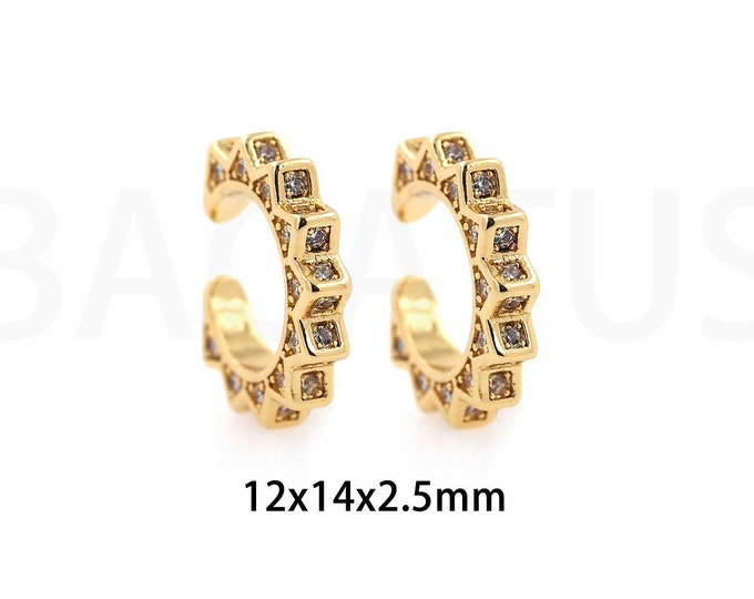 1 Pair,MicroPave Zircon Earrings,Moon Earrings, 18K Gold Filled Dainty Earrings, Crescent Earrings, Gift for Her, Moon Charm,12x14x2.5mm