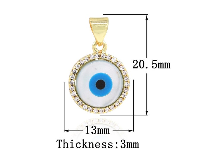 Enamel Charm 18K Gold Filling Disc Enamel Pendant Eye Jewelry Cubic Zirconia Greek Eye Necklace DIY Jewelry Making Supplies 20.5x13x3mm