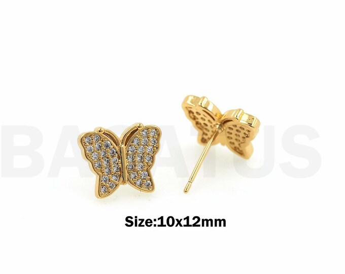 1Pair Micropavé CZ Insect Earrings,18K Gold Filled Butterfly Earrings Butterfly Zircon Earrings Butterfly Earrings Insect Jewelry 10x12mm