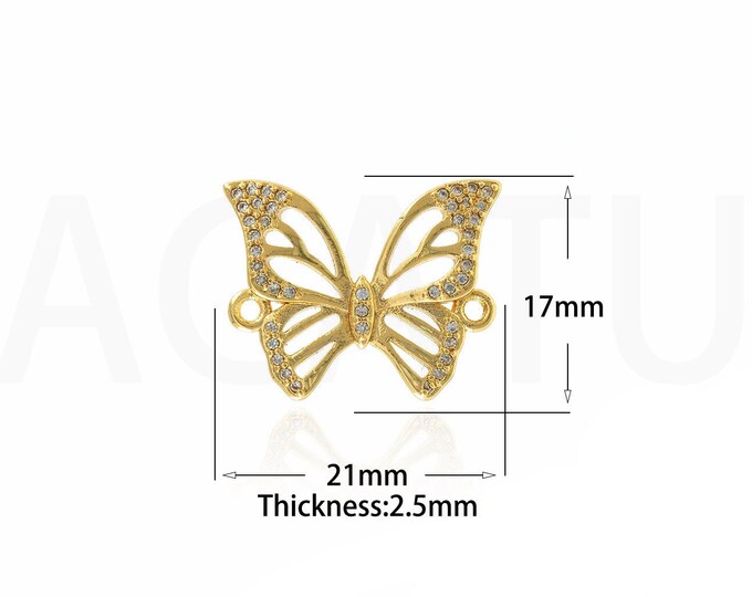 Gold Dainty CZ Butterfly Connector,18K Gold Filled Butterfly Connector,Butterfly Connector Bracelet Necklace for DIY Jewelry Making Supply