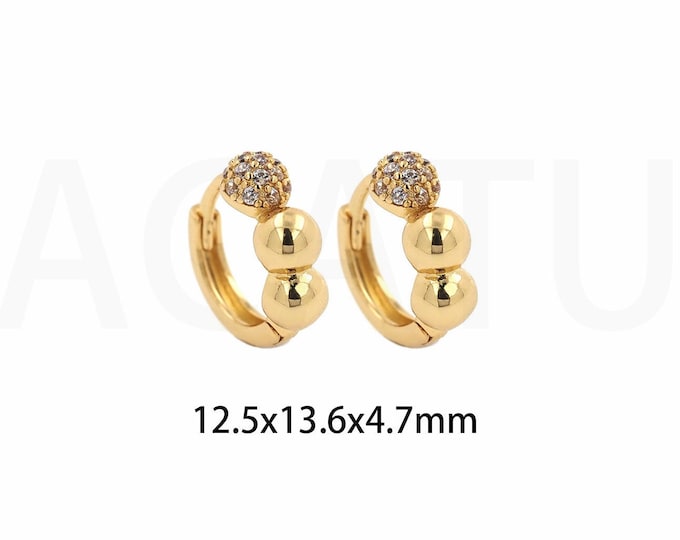 Round Earrings, Modern Earrings, 18K Gold Filled Ball Earrings, Micropavé CZ Ball Jewelry, Pierced Earrings, Gift For Her, 12.5x13.6x4.7mm