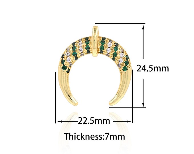 18K Gold Filled Horn Pendant,Gold Dainty CZ Horn Charms,Horn Charm Bracelet Necklace for DIY Jewelry Making Supply,22.5x24.5x7mm