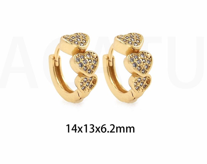 1Pair 18K Gold Filled Cubic Zirconia Heart Charm Round Smooth Earrings  Love Zircon Earrings Heart-Shaped Earrings 14x13x6.2mm