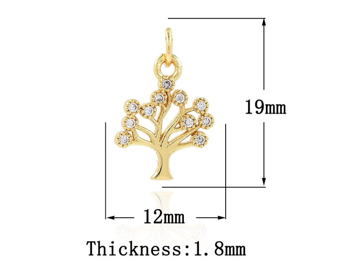 18K Gold Filled Tree of Life Pendant,Gold Dainty CZ Tree Charms,Tree  Charm Bracelet Necklace for DIY Jewelry Making Supply