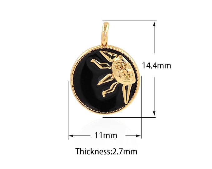 Micropavé CZ Round Enamel Pendant, 18K Gold Filled Universe Pendant, Sun Pendant, Crescent Pendant, DIY Jewelry Accessories, 14.4x11x2.7mm